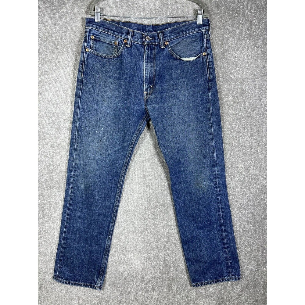 Levis 505 Straight Leg Jeans Mens‎ Size 34x32 medium Wash Blue Denim Cotton